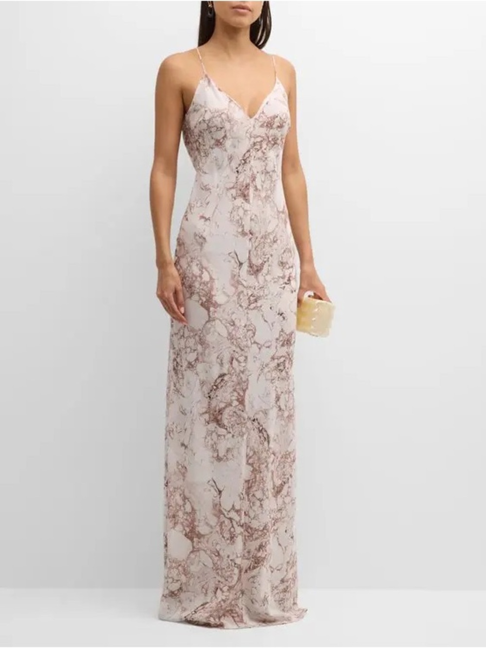 Salon 1884 Lidia Marble-Print 100% Silk Maxi Dress in size 40